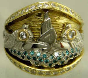 Picture of US Navy Submarine Dolphin Blue Diamond Ring