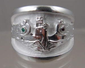 US Navy Licensed submarine dolphin regulation ring solid .925 sterling size 11
