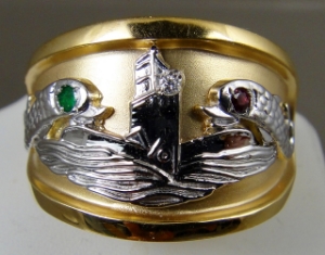 US Navy Licensed submarine dolphin regulation ring solid .925 sterling size 12 